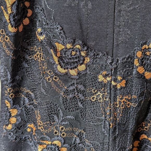 Floral Black Mesh and Lace Catsuit women's sz L - Picture 4 of 10